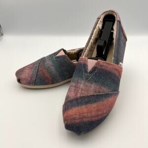 TOMS Alpargata Women's 7.5 Pink Ombre Stripes Cloudy Fur Lined Slip On Loafer